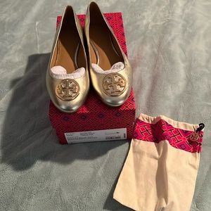 Tory Burch New in Box size 9 Benton Ballet Flat Spark Gold